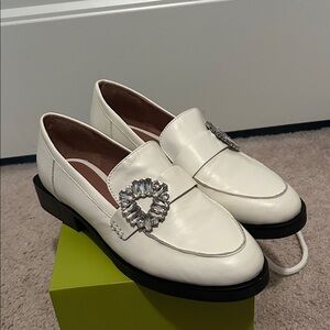 Elegant White Loafers with Crystal Accent
